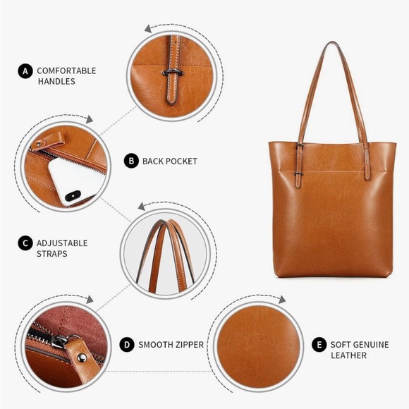 Kattee Genuine Leather Shoulder Bag Work Laptop Tote Adjustable Handbag - Picture 4 of 12